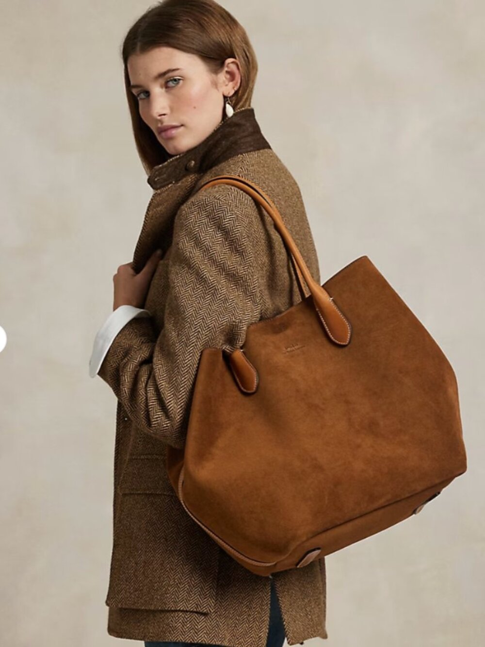Polo Ralph Lauren Bellport Suede Large Brown Tote